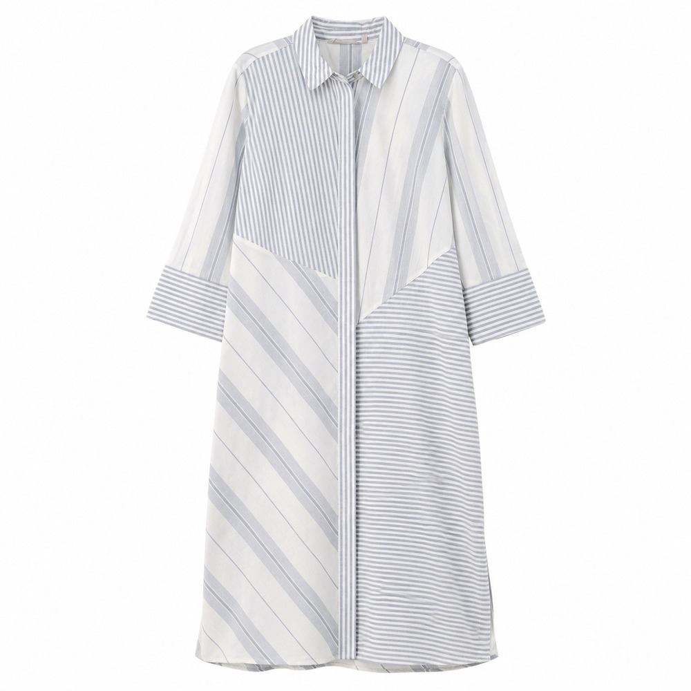 Lagenlook Soft Surroundings Blue White Striped Linen Cotton Shirt Dress Size L